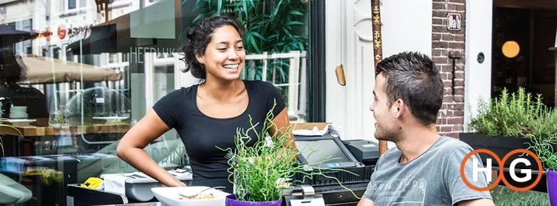 staff catering terrace laughing